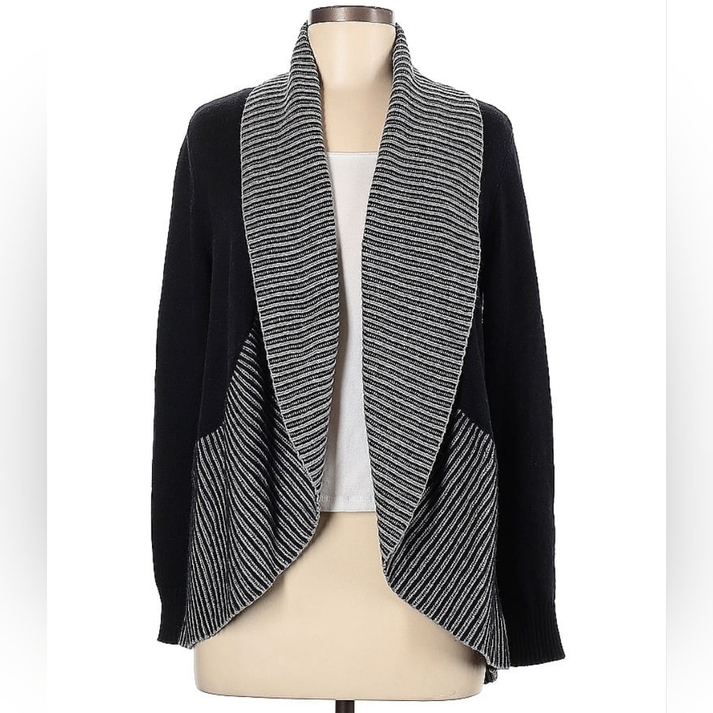 Open Knit Cardigan Sweater Black and White Women Size M